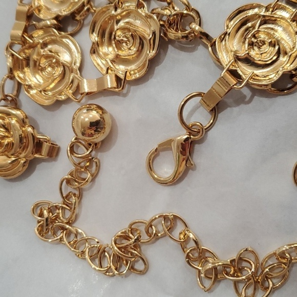 Gold plated rosebud‎ flower gypsy boho metal waist hip belt new main image 7